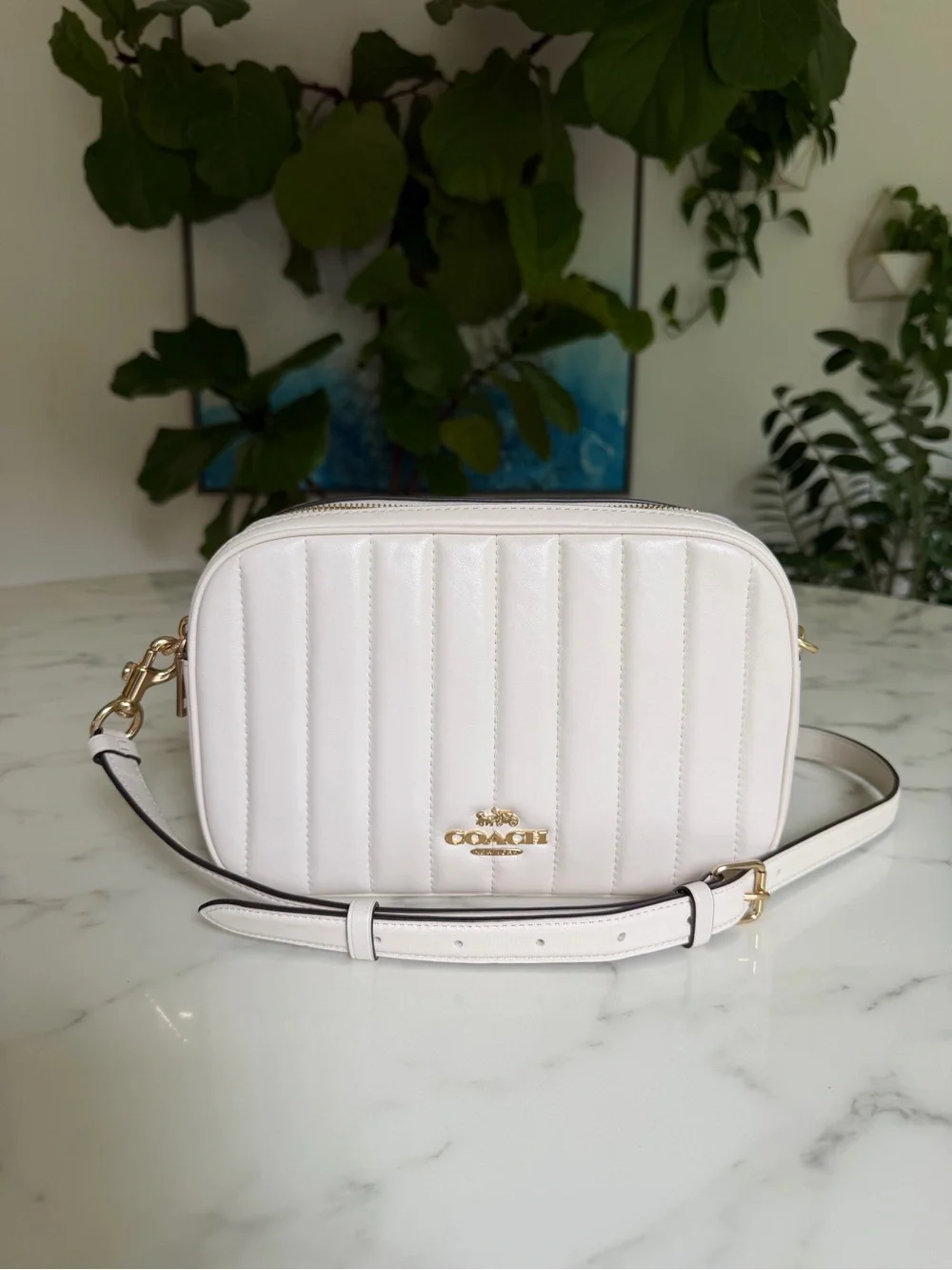 Coach Jes Crossbody With Linear Quilting Gold /Chalk Leather Bag C1569